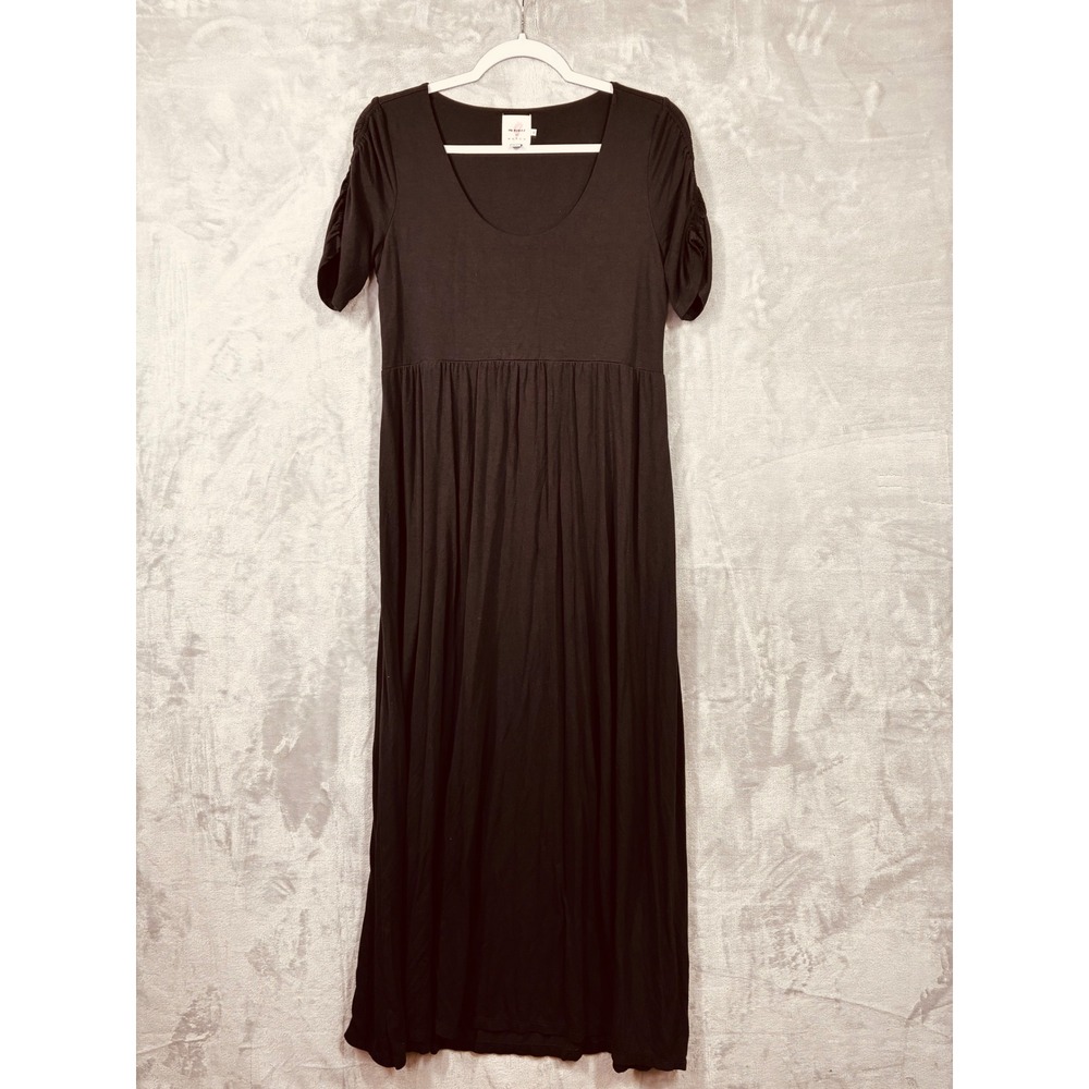 The Nines by Hatch Black Ruched Sleeve Empire Waist Maternity Maxi Dress Medium
